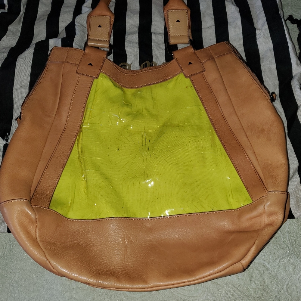L.A.M.B handbag nude leather neon green details
